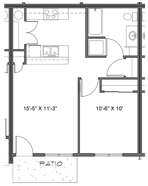 a floor plan of a small house with a bedroom and a living room